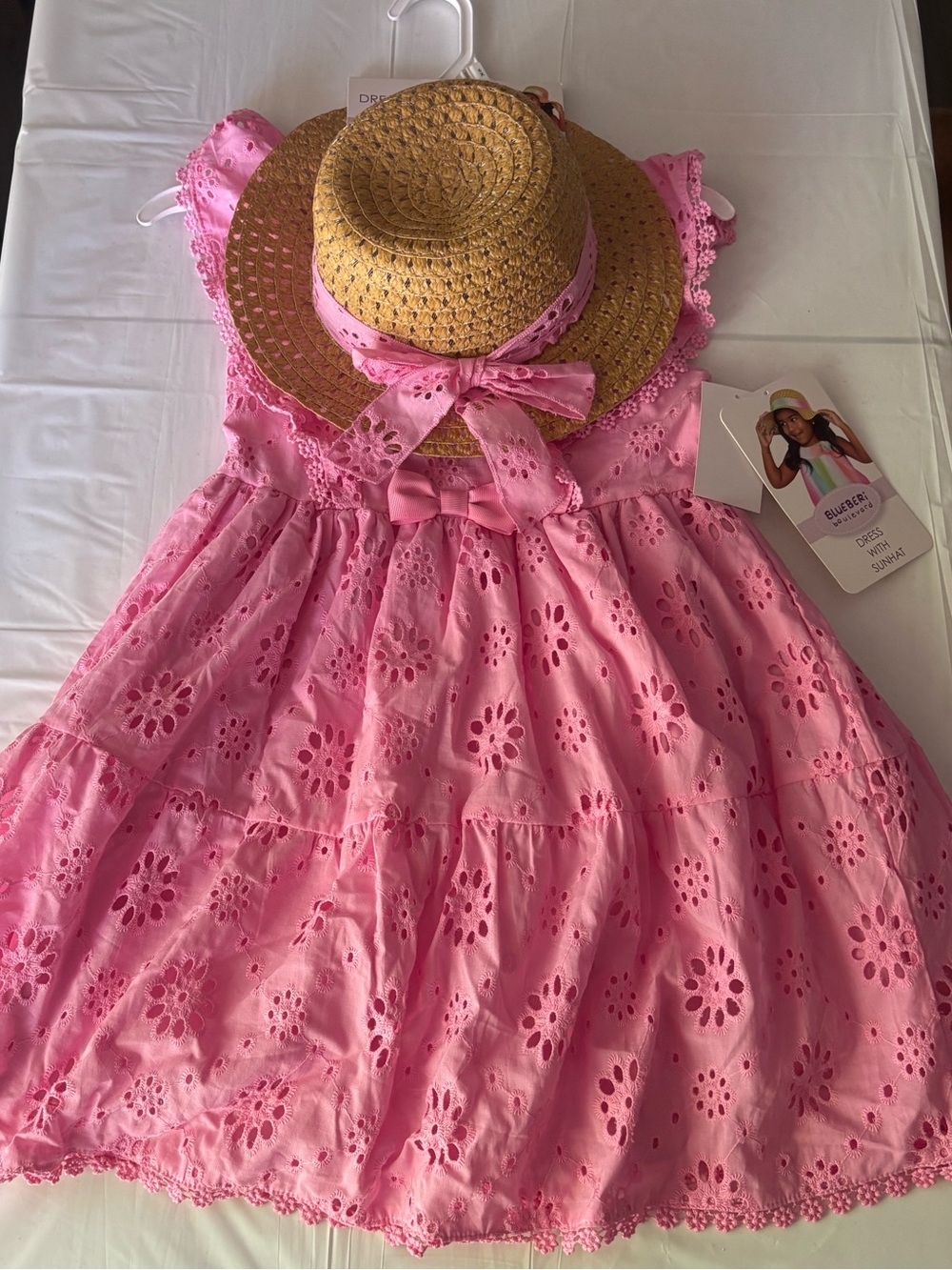 Girls 6X Blueberi Boulevard Pink Sun Dress with Sun Hat NWT